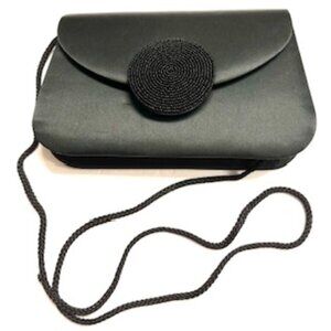 La Regale Black Satin Evening Clutch Bag (Vtg )